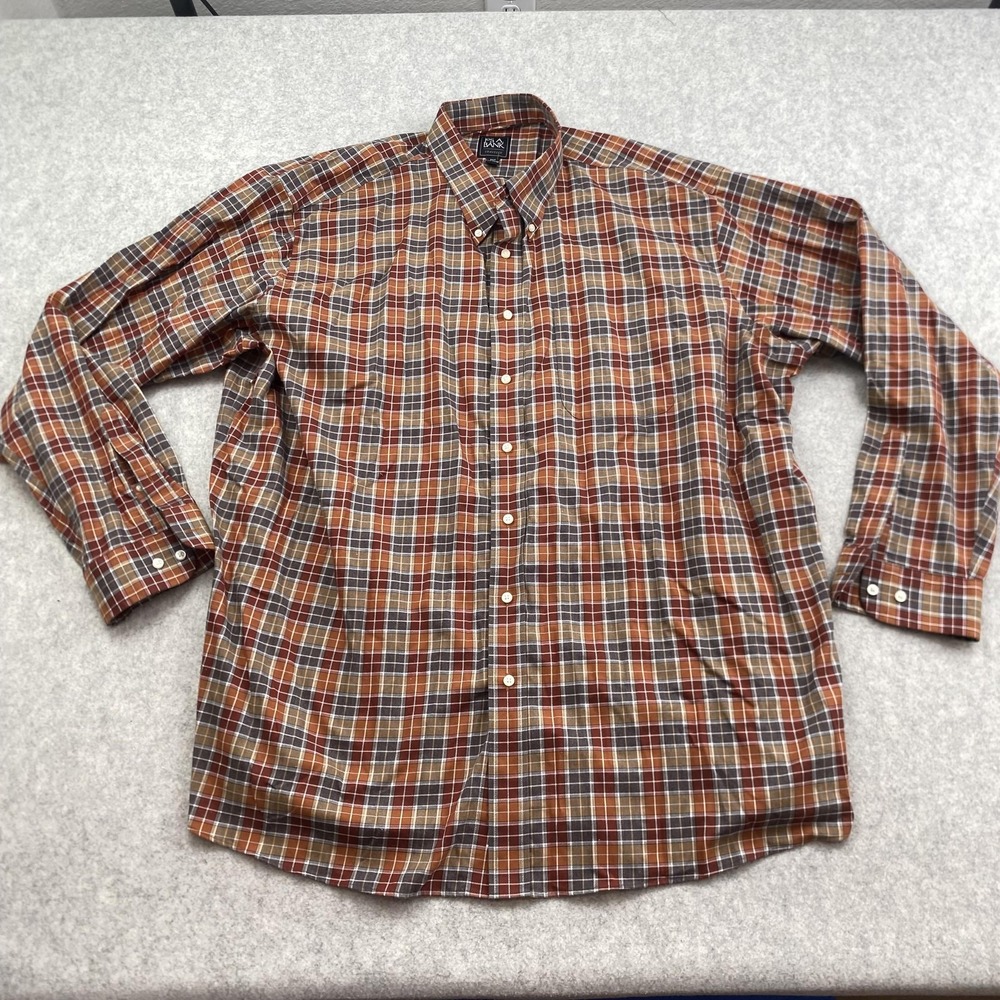 Jos. A. Bank Shirt Mens 3XLT Brown Plaid Traveler Button Down Long Sleeve Casual